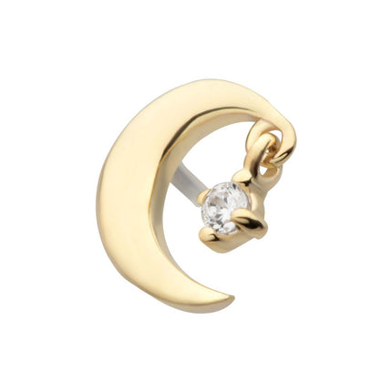 Invictus 14Kt Gold Threadless Crescent Moon Top with Prong Set Gem Dangle