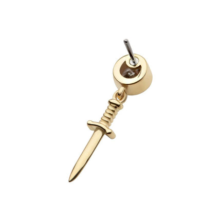 Invictus 14Kt Yellow Gold Threadless Bezel Set Round CZ with Dangle Dagger Top