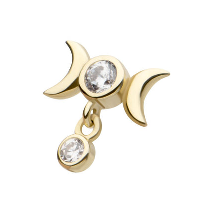 Invictus 14Kt Yellow Gold Threadless Triple Moon Phase Top with Dangle Bezel Set Round CZ