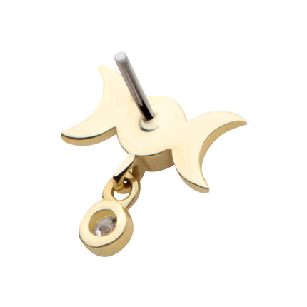 Invictus 14Kt Yellow Gold Threadless Triple Moon Phase Top with Dangle Bezel Set Round CZ