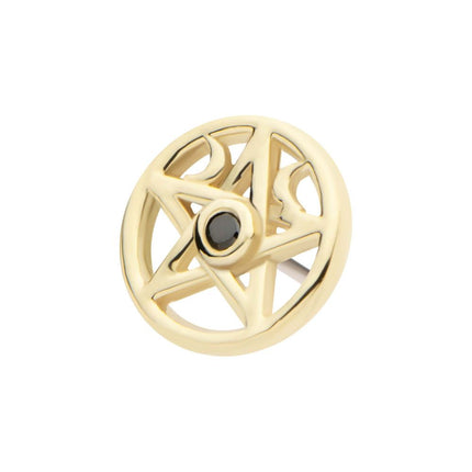 Invictus 14Kt Yellow Gold Threadless Bezel Set Round CZ Crescent Moon Pentacle Top