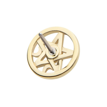 Invictus 14Kt Yellow Gold Threadless Bezel Set Round CZ Crescent Moon Pentacle Top