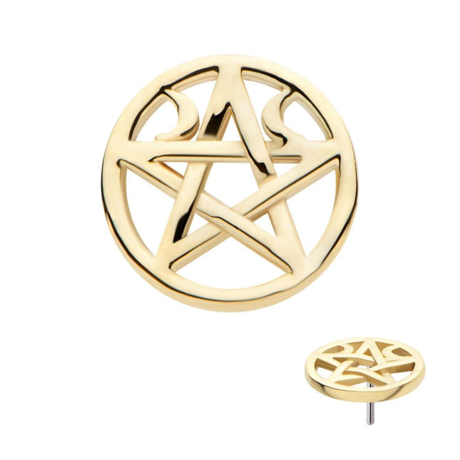 Invictus 14Kt Yellow Gold Threadless Crescent Moon Pentacle Top