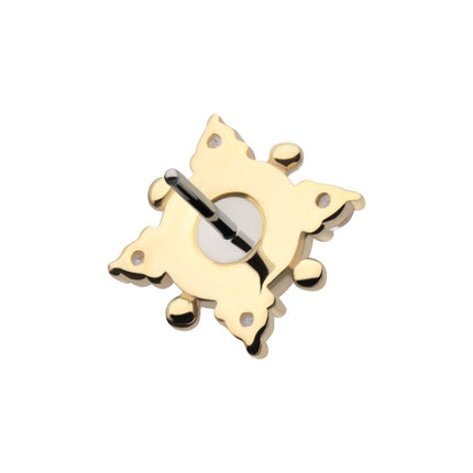 Invictus 14Kt Yellow Gold Threadless Prong Set Round White Opal and Clear Gem 4-Point Top