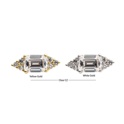 Invictus 14Kt Gold Threadless Hexagon Top with Prong Set Round & Baguette Gem