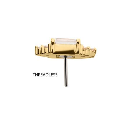 Invictus 14Kt Gold Threadless Hexagon Top with Prong Set Round & Baguette Gem