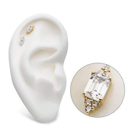 Invictus 14Kt Gold Threadless Hexagon Top with Prong Set Round & Baguette Gem
