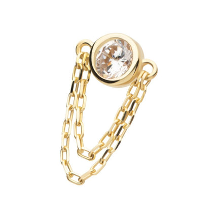 Invictus 14Kt Yellow Gold Threadless Bezel Set Round CZ/Opal Top with 2 Dangle Chains