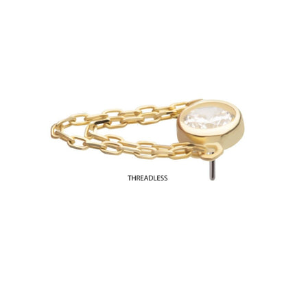 Invictus 14Kt Yellow Gold Threadless Bezel Set Round CZ/Opal Top with 2 Dangle Chains