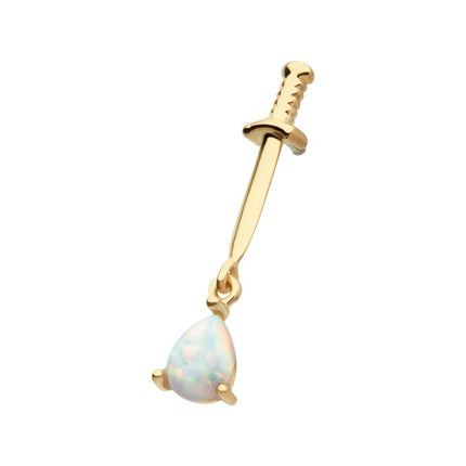 Invictus 14Kt Yellow Gold Threadless Dagger Top with Prong Set Teardrop Shape Opal