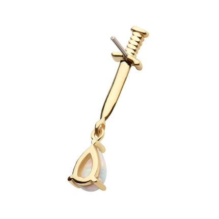 Invictus 14Kt Yellow Gold Threadless Dagger Top with Prong Set Teardrop Shape Opal