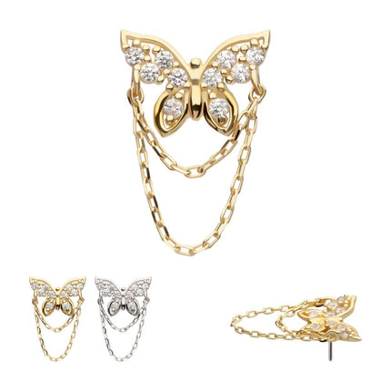 Invictus 14Kt Gold Threadless Pave Gem Butterfly Top with 2-Tier Chain Dangle