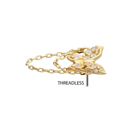 Invictus 14Kt Gold Threadless Pave Gem Butterfly Top with 2-Tier Chain Dangle