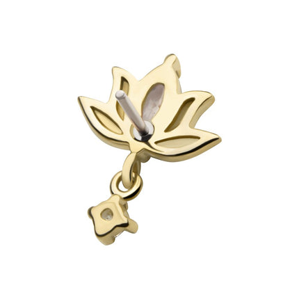Invictus 14Kt Yellow Gold Threadless Marquise CZ Lotus Flower Top with Dangle Round CZ Gem