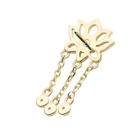 Invictus 14Kt Yellow Gold Threadless Lotus Flower Top with Bezel Set Round CZ/Opal Triple Dangle Chain