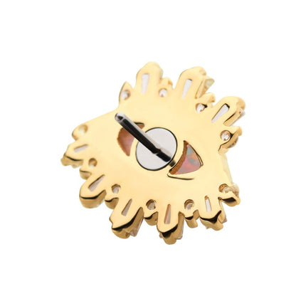 Invictus 14Kt Yellow Gold Threadless with Marquise White Synthetic Opal, Round & Tapered Baguette Clear CZ Evil Eye Cluster Top