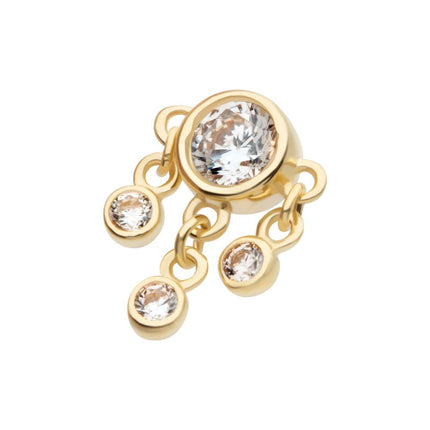 Invictus 14Kt Yellow Gold Threadless Triple Dangle Bezel Set Round CZ Top