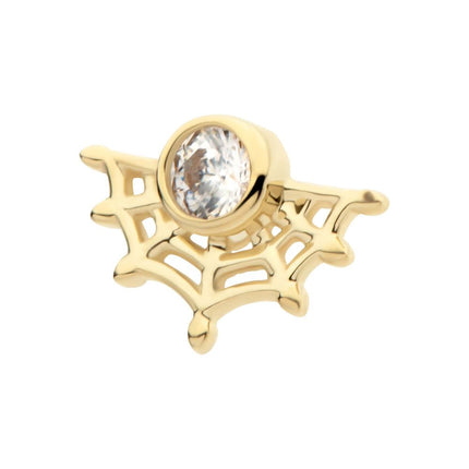 Invictus 14Kt Yellow Gold Threadless Bezel Set Round CZ Spiderweb Top