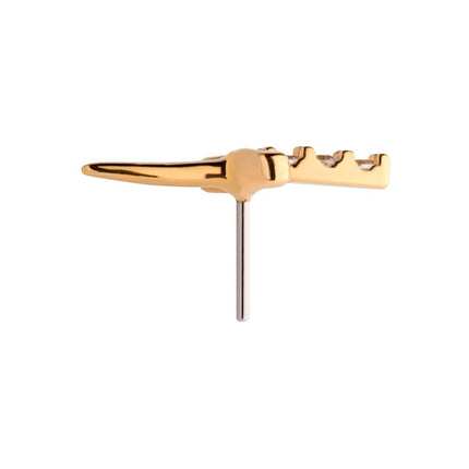 Invictus 14Kt Yellow Gold Threadless with Dagger with 3-CZ Gem Handle Top
