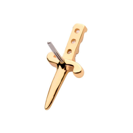 Invictus 14Kt Yellow Gold Threadless with Dagger with 3-CZ Gem Handle Top