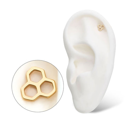 Invictus 14kt Yellow Gold Threadless with Cut Out Honeycomb Top