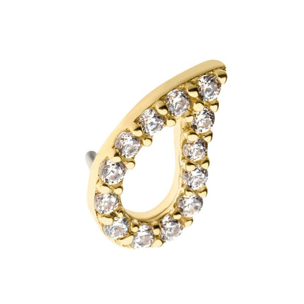 Invictus 14kt Yellow Gold Threadless with Prong Set CZ Cut Out Teardrop Top