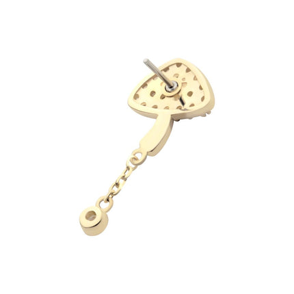 Invictus 14Kt Yellow Gold Threadless Pave Set Round Gem Mushroom Top with Dangle Gem