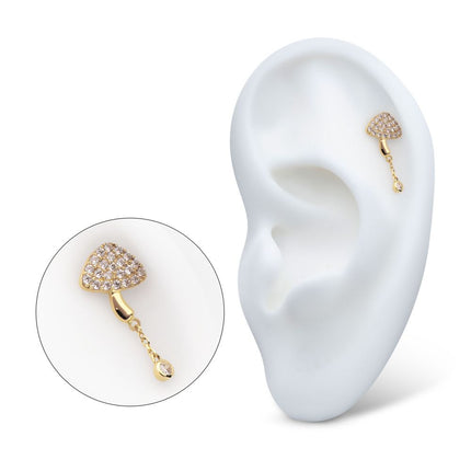 Invictus 14Kt Yellow Gold Threadless Pave Set Round Gem Mushroom Top with Dangle Gem