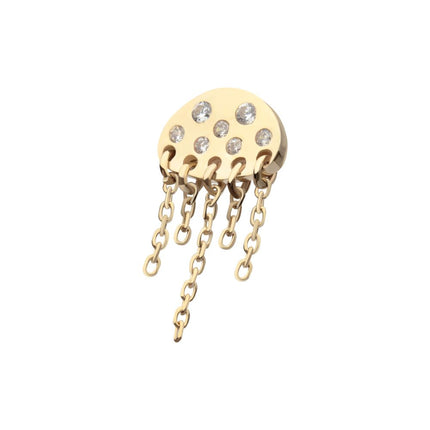 Invictus 14Kt Yellow Gold Threadless Bezel Set Round Gem Jellyfish Top with 5 Dangle Chain