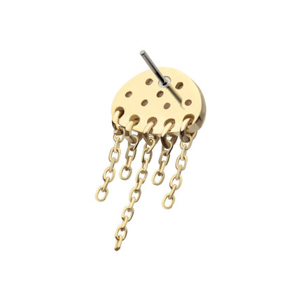 Invictus 14Kt Yellow Gold Threadless Bezel Set Round Gem Jellyfish Top with 5 Dangle Chain