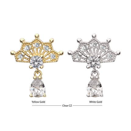 Invictus 14Kt Gold Threadless Prong Set Gem Fan Top with Teardrop Gem Dangle