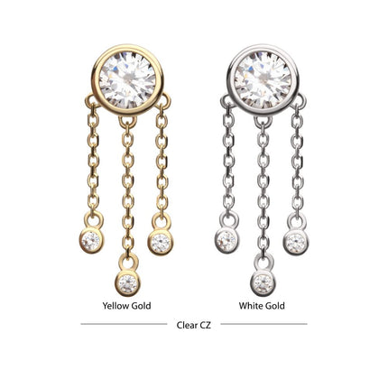 Invictus 14Kt Gold Threadless Bezel Gem Top with Triple Bezel Gem Chain Dangle