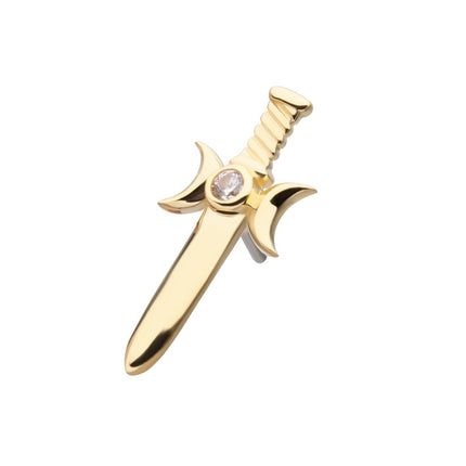 Invictus 14Kt Yellow Gold Threadless Bezel Set Round CZ Triple Moon Phase Dagger Top