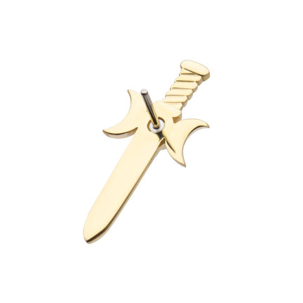 Invictus 14Kt Yellow Gold Threadless Bezel Set Round CZ Triple Moon Phase Dagger Top