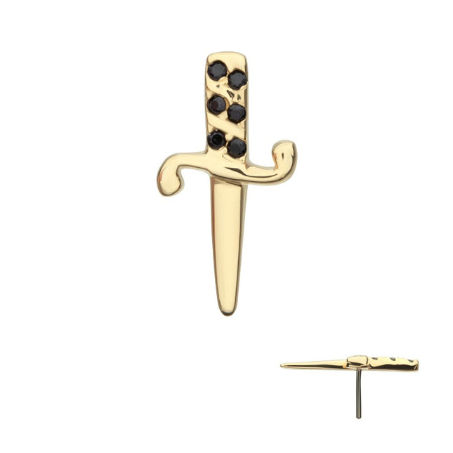 Invictus 14Kt Yellow Gold Threadless Bezel Set Black Round Gem Dagger Top