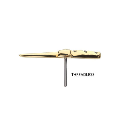 Invictus 14Kt Yellow Gold Threadless Bezel Set Black Round Gem Dagger Top
