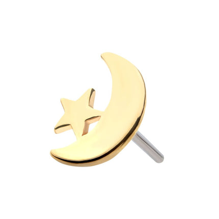 Invictus 14kt Yellow Gold Threadless with Crescent Moon & Star Top