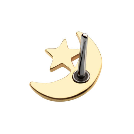 Invictus 14kt Yellow Gold Threadless with Crescent Moon & Star Top