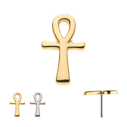 Invictus 14Kt Gold Threadless with Ankh Egyptian Cross Top