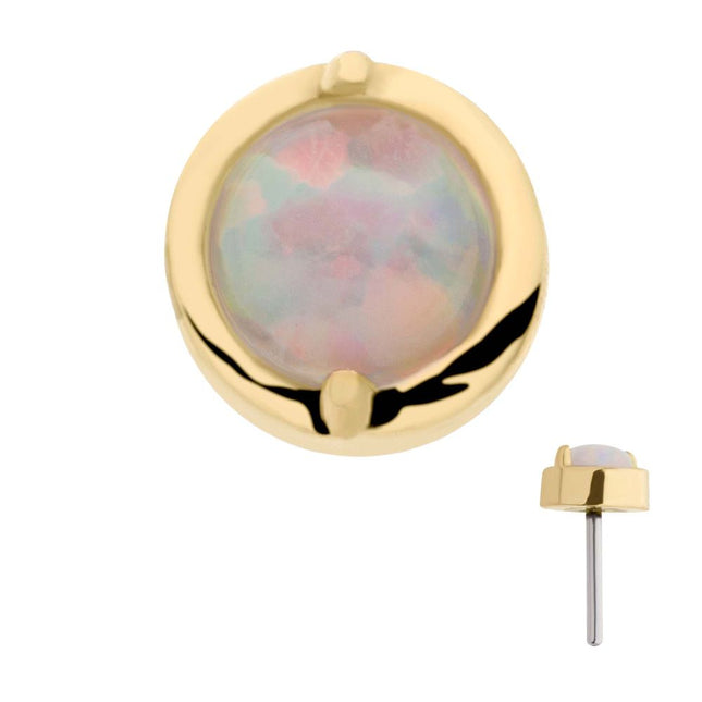 Invictus 14Kt Yellow Gold Threadless with 2-Prong Set White Opal Round Top