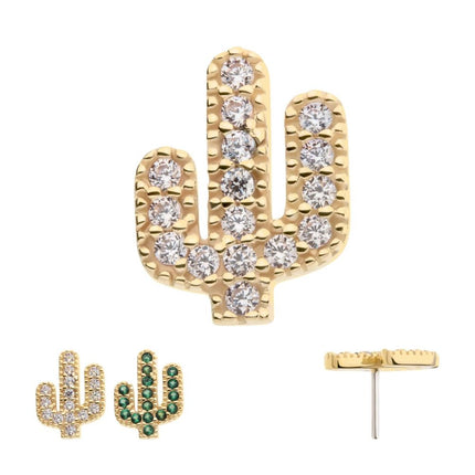 Invictus 14Kt Yellow Gold Threadless CZ Cactus Top
