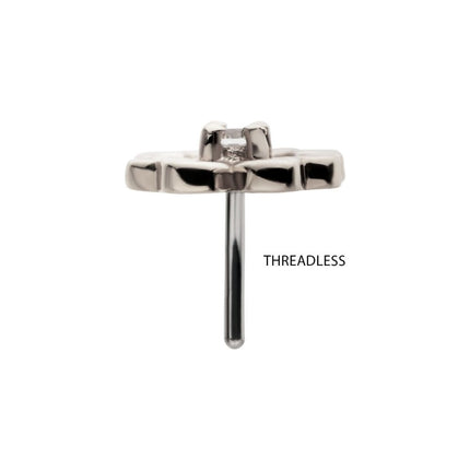 Invictus 14Kt Gold Threadless with Prong Set Clear CZ 4-Leaf Clover Top