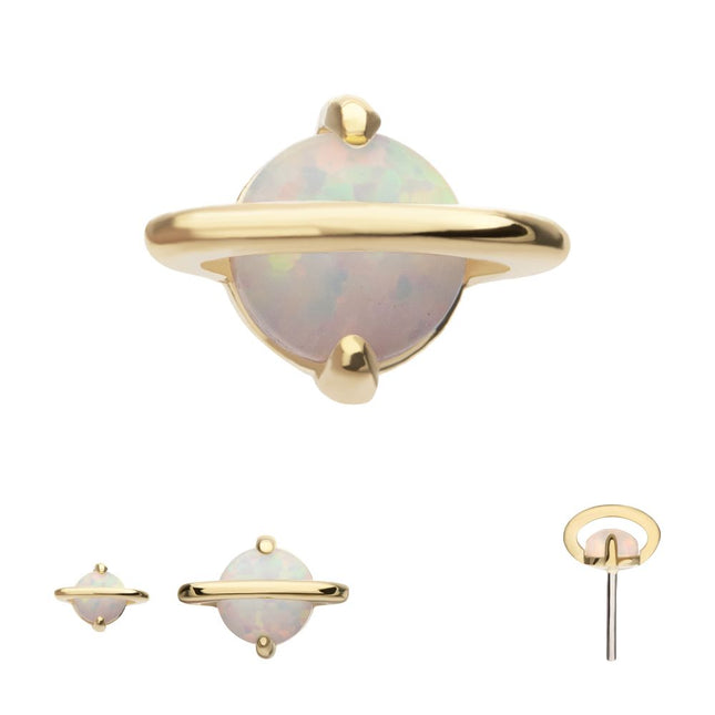 Invictus 14kt Yellow Gold Threadless Planet Top with Prong Set White Opal