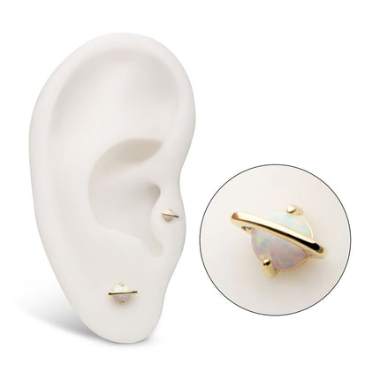 Invictus 14kt Yellow Gold Threadless Planet Top with Prong Set White Opal