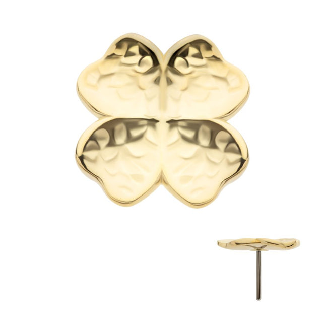 Invictus 14Kt Yellow Gold Threadless Hammered Clover Top