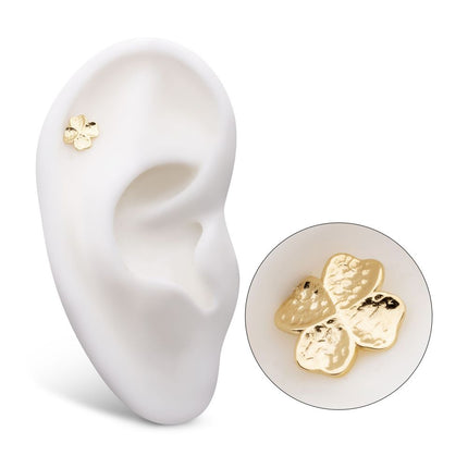 Invictus 14Kt Yellow Gold Threadless Hammered Clover Top