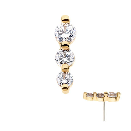 Invictus 14Kt Yellow Gold Threadless with Prong Set Round CZ 3-Cluster Top