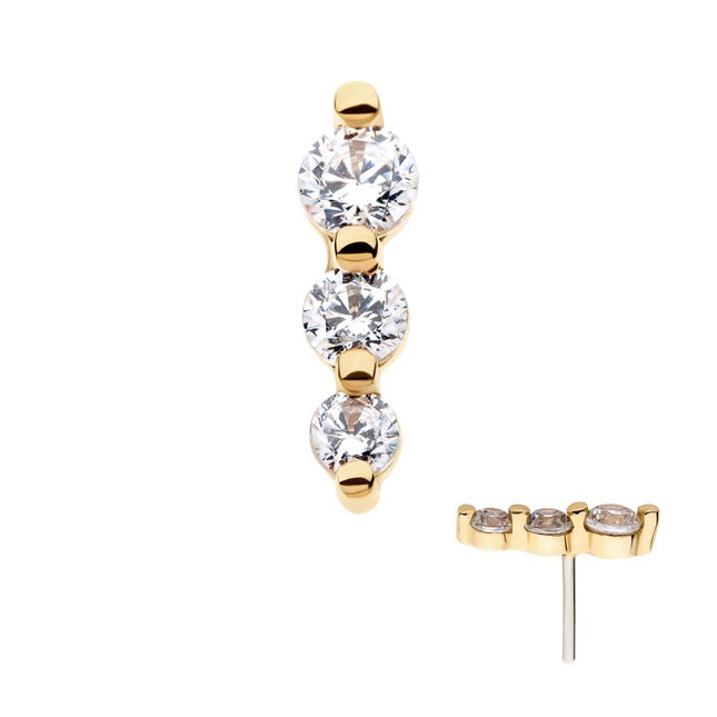 Invictus 14Kt Yellow Gold Threadless with Prong Set Round CZ 3-Cluster Top