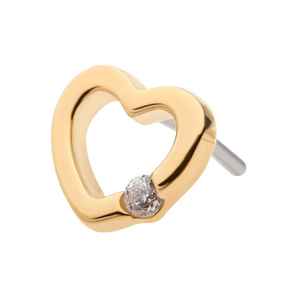 Invictus 14Kt Yellow Gold Threadless Bezel Set Round Gem Cut Out Heart Top