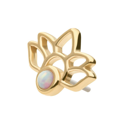 Invictus 14Kt Yellow Gold Threadless Bezel Set Round Opal Lotus Top